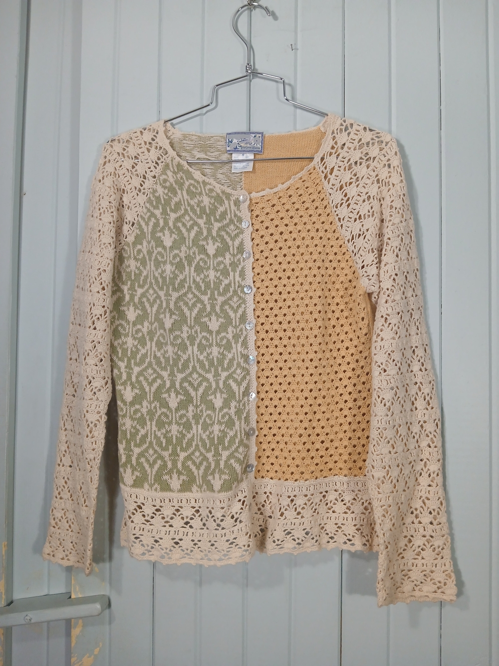Vintage April Cornell Mixed Knit Crochet Patchwork Cardigan